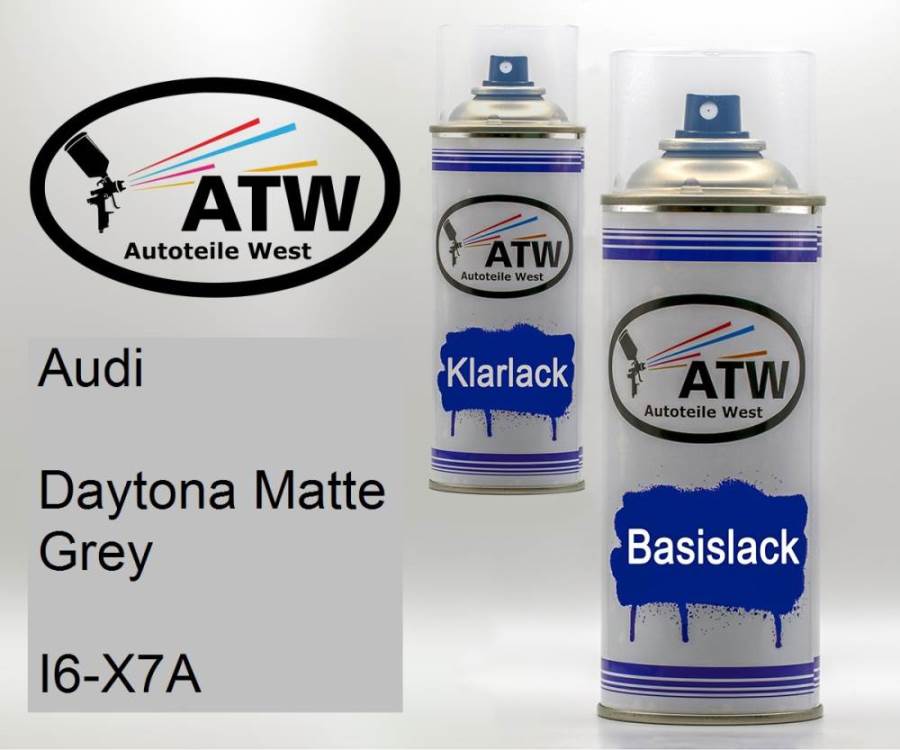 Audi, Daytona Matte Grey, I6-X7A: 400ml Sprühdose + 400ml Klarlack - Set, von ATW Autoteile West.